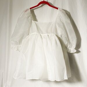 Selkie Ivory Puff Mini Dress with puff Sleeves